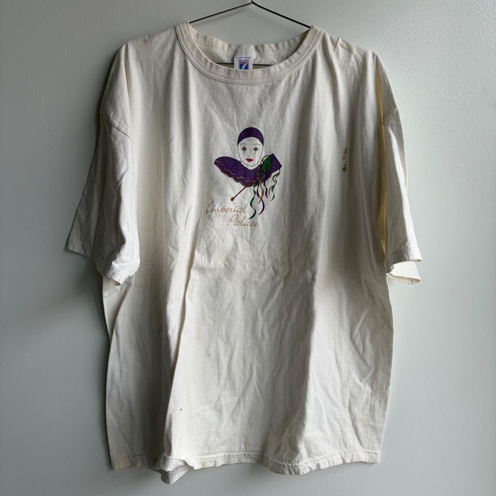 Vintage Logo 7 Imperial Palace Graphic T-Shirt Mens 2XL White Harlequin Clown